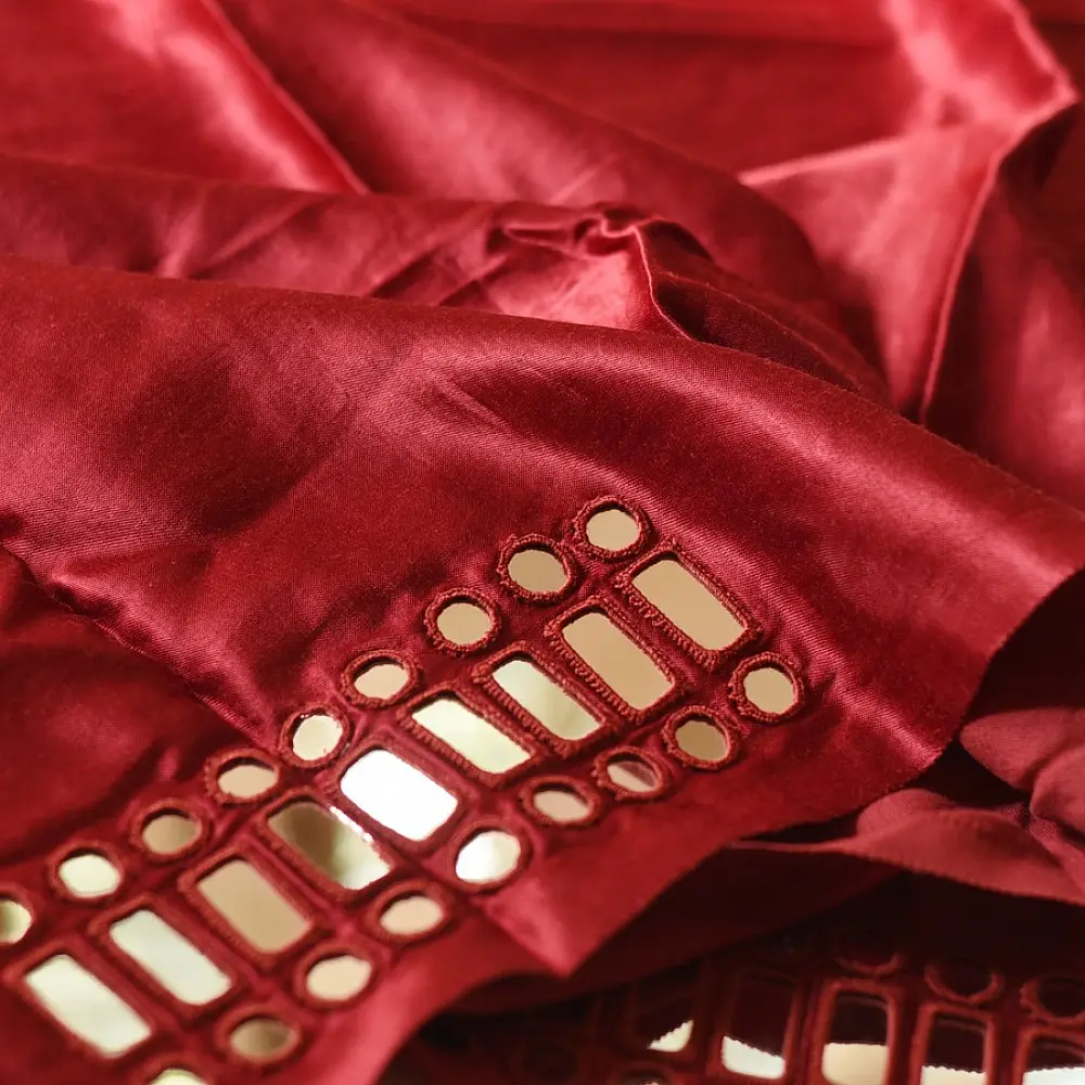 Embroidered Blouse Piece ( Unstitched )   - Maroon Mirror Work