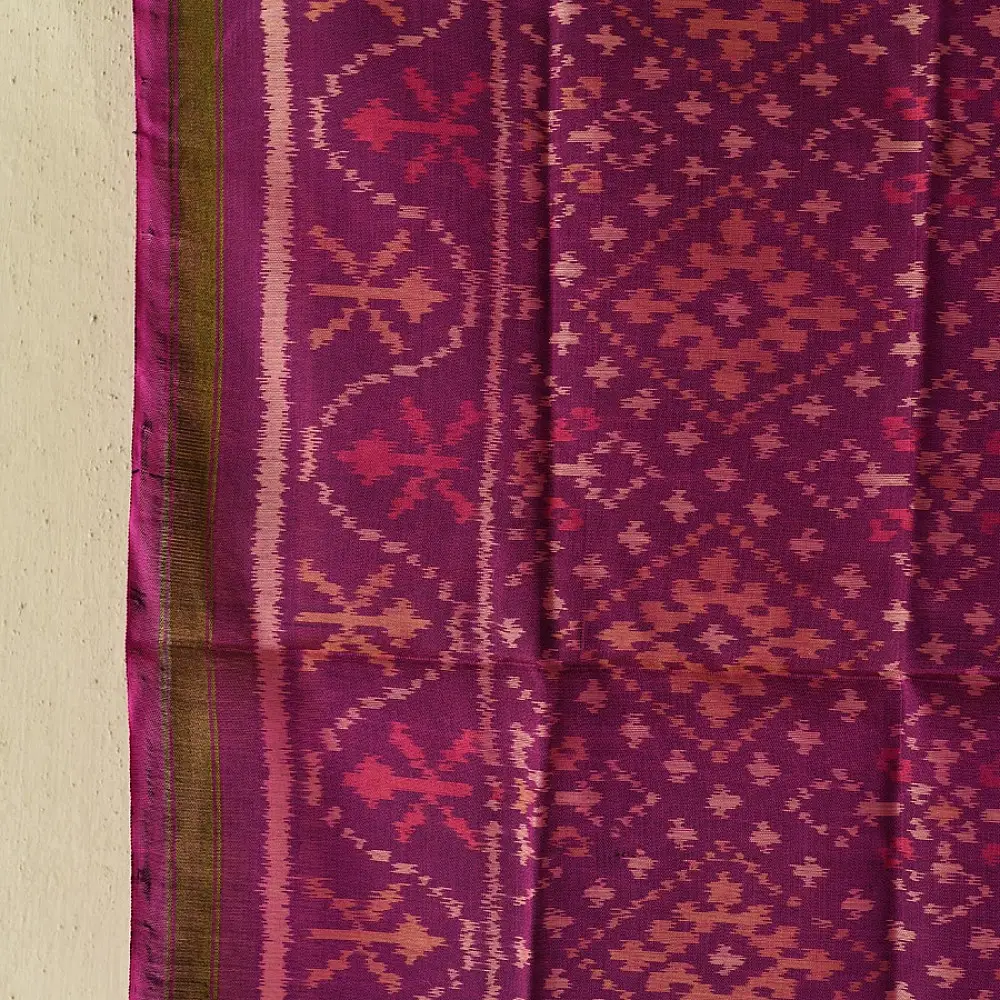 magenta handloom pure silk Patola stole with intricate diamond geometric pattern