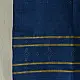 tangaliya handloom cotton stole in indigo royal blue with mustard yellow stripes, hand-woven white dana dot motifs, and knotted fringe tassels