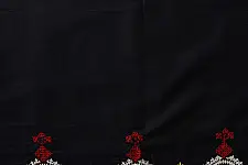 Embroidered Blouse Piece ( Unstitched ) - Cotton + Silk ( Navy Blue )