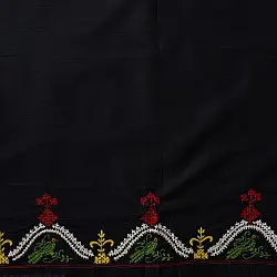Embroidered Blouse Piece ( Unstitched ) - Cotton + Silk ( Navy Blue )
