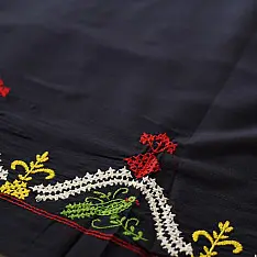 Embroidered Blouse Piece ( Unstitched ) - Cotton + Silk ( Navy Blue )