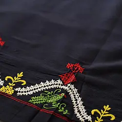 Embroidered Blouse Piece ( Unstitched ) - Cotton + Silk ( Navy Blue )