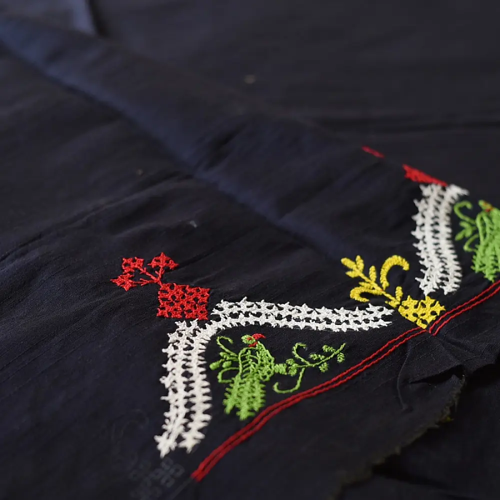 Embroidered Blouse Piece ( Unstitched ) - Navy Blue