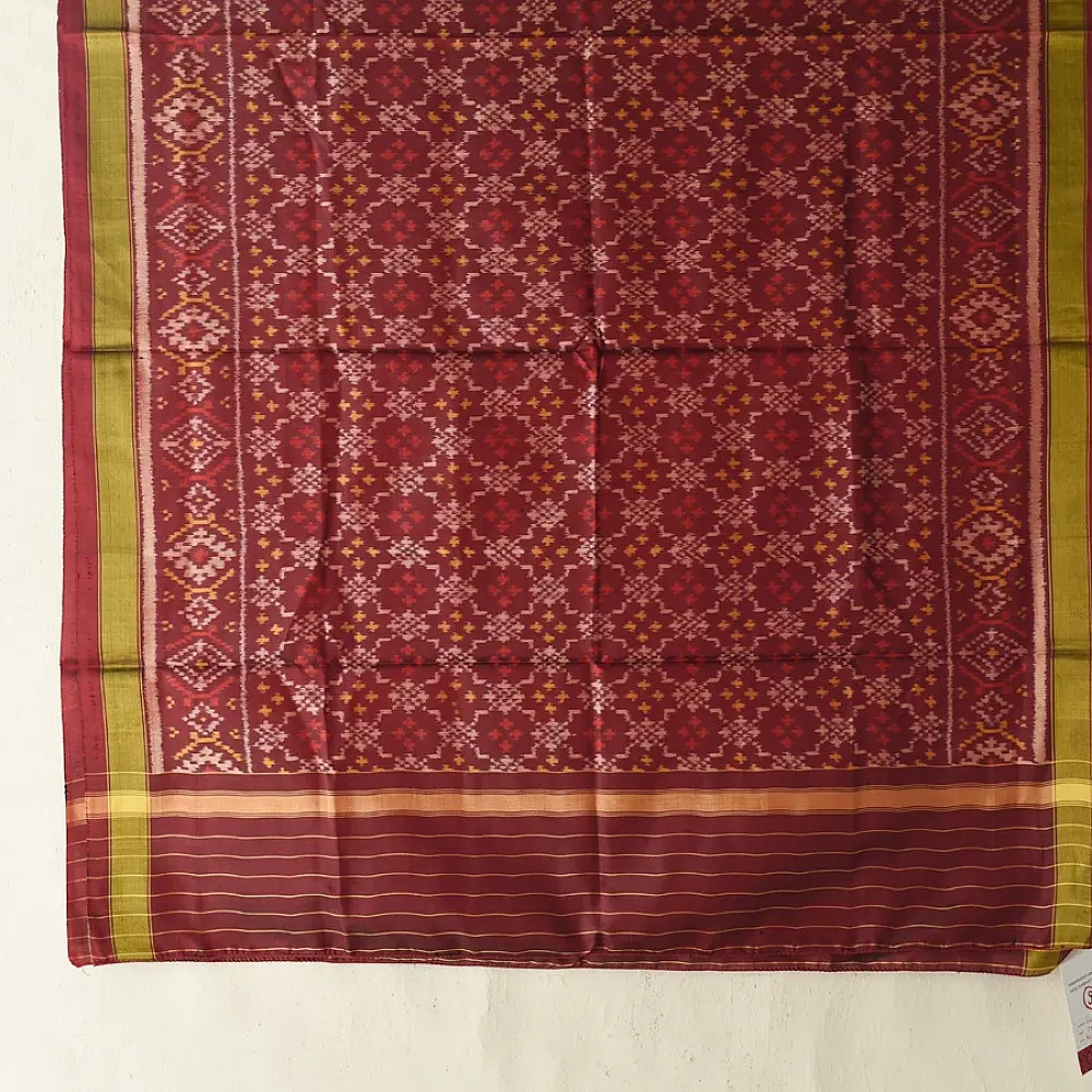 shop pure silk patola ikat dupatta - Brown Button