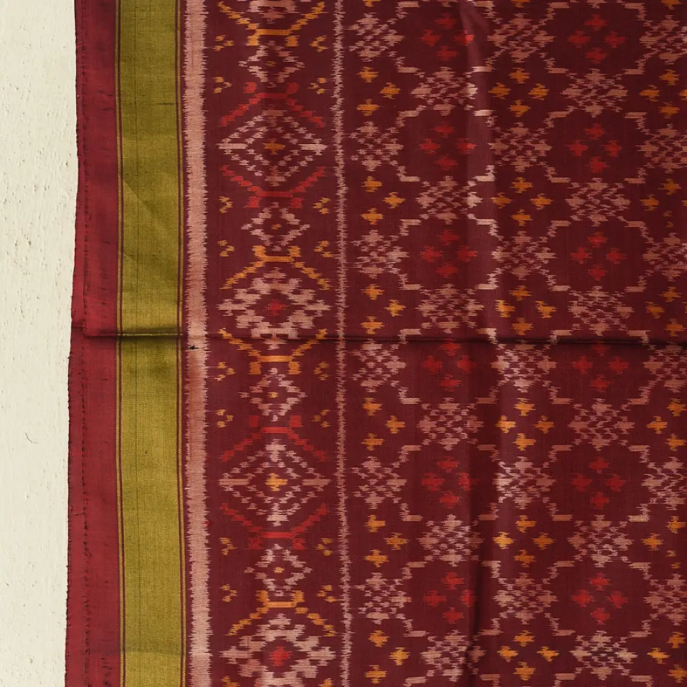shop pure silk patola ikat dupatta - Brown Button