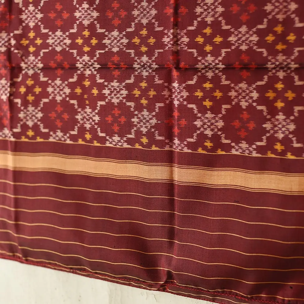 shop pure silk patola ikat dupatta - Brown Button