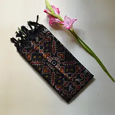 Rasika . रसिका ~ Handloom Patola Silk Cotton Stole - Black 17