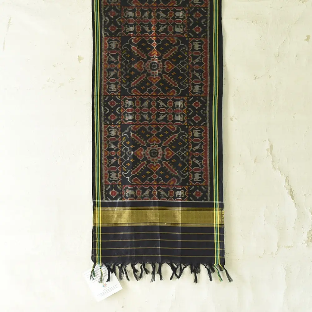 shop handloom silk cotton patola ikat black stole