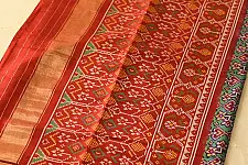 चंपा - चकली ⁂ Wedding Patola Silk Saree |  Semi Double Ikat | Red & Green