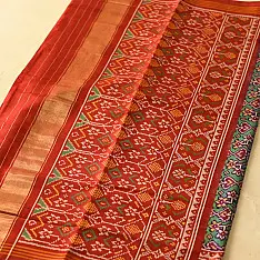 चंपा - चकली ⁂ Wedding Patola Silk Saree |  Semi Double Ikat | Red & Green