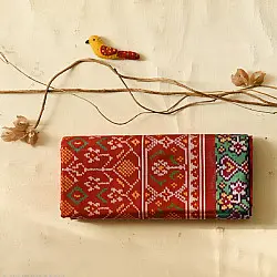 चंपा - चकली ⁂ Wedding Patola Silk Saree |  Semi Double Ikat | Red & Green