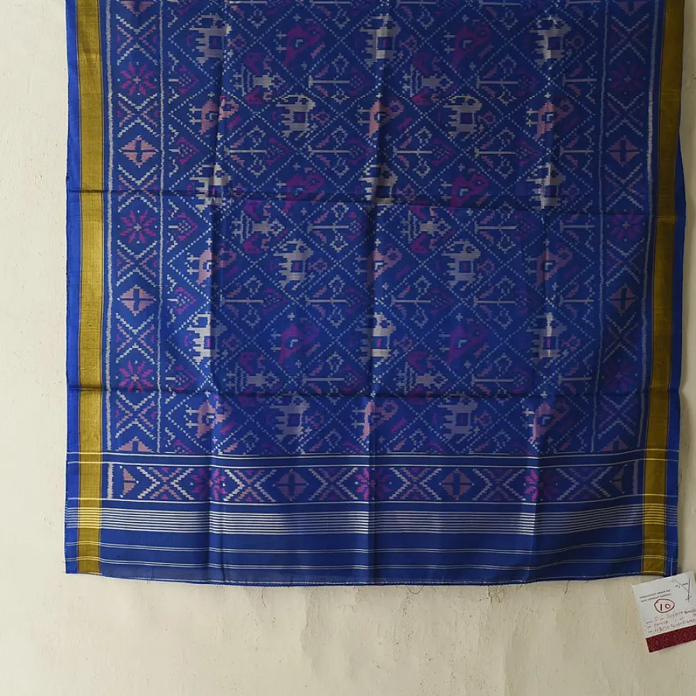 shop pure silk patola ikat Blue Narikunj Design dupatta