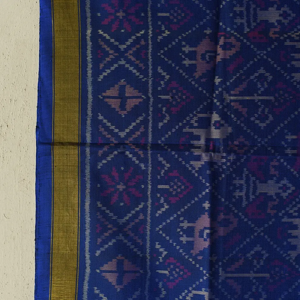 shop pure silk patola ikat Blue Narikunj Design dupatta