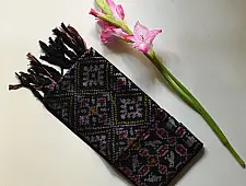 Rasika . रसिका ~ Handloom Patola Silk Cotton Stole - Charcoal Black