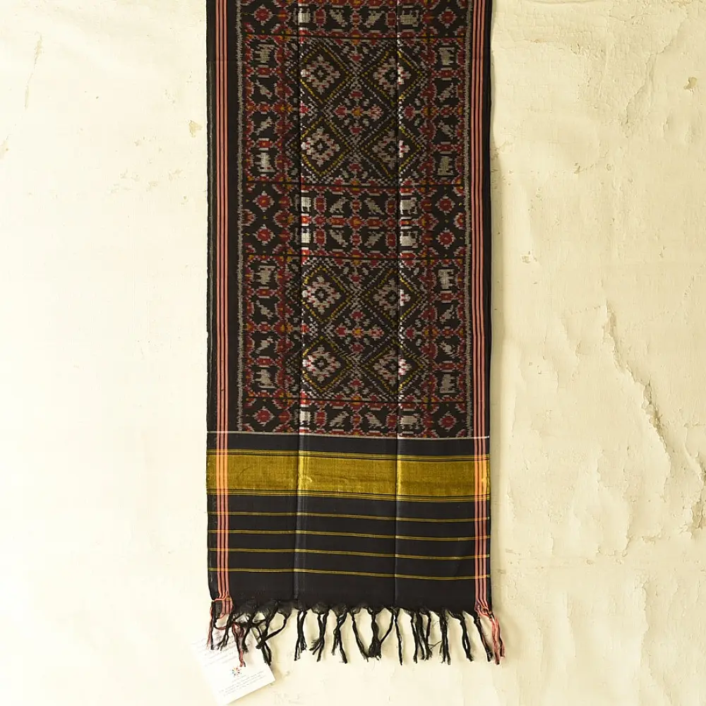 shop handloom black silk cotton patola ikat stole