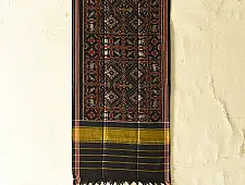 Rasika . रसिका ~ Handloom Patola Silk Cotton Stole - Charcoal Black