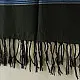 tangaliya handloom cotton stole in classic black with subtle indigo blue stripes, raised white dana dotwork motifs, and hand-knotted tassels   