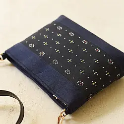 Dots & weaves ~ Tangaliya Sling Bag | Navy Blue & Black