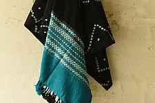 Winter's Call ❁ Tie & Dyed | Kutchi Bhujodi Weaving - Bandhani ( Tie-dyed ) Woolen Shawl - Black & Blue