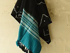 Winter's Call ❁ Tie & Dyed | Kutchi Bhujodi Weaving - Bandhani ( Tie-dyed ) Woolen Shawl - Black & Blue