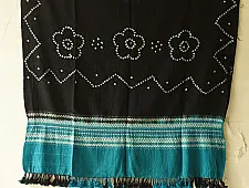 Winter's Call ❁ Tie & Dyed | Kutchi Bhujodi Weaving - Bandhani ( Tie-dyed ) Woolen Shawl - Black & Blue