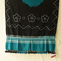 Winter's Call ❁ Tie & Dyed | Kutchi Bhujodi Weaving - Bandhani ( Tie-dyed ) Woolen Shawl - Black & Blue