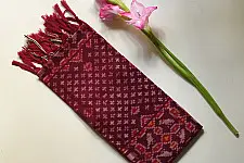 Rasika . रसिका ~ Handloom Patola Silk Cotton Stole - Maroon Butta