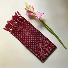 Rasika . रसिका ~ Handloom Patola Silk Cotton Stole - Maroon Butta