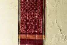 Rasika . रसिका ~ Handloom Patola Silk Cotton Stole - Maroon Butta