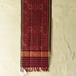 Rasika . रसिका ~ Handloom Patola Silk Cotton Stole - Maroon Butta