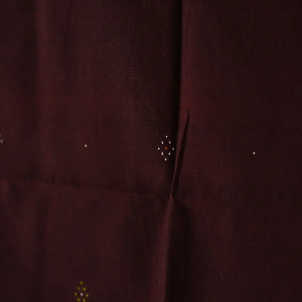 tangaliya handloom cotton stole in deep wine maroon with teal blue stripes, white raised dana bead motifs, and hand-knotted fringe tassels