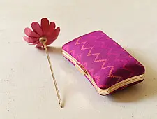 A pocket full of joy ~ Patola Clutch Purse / Sling Bag - Purple Zig Zag