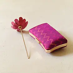 A pocket full of joy ~ Patola Clutch Purse / Sling Bag - Purple Zig Zag