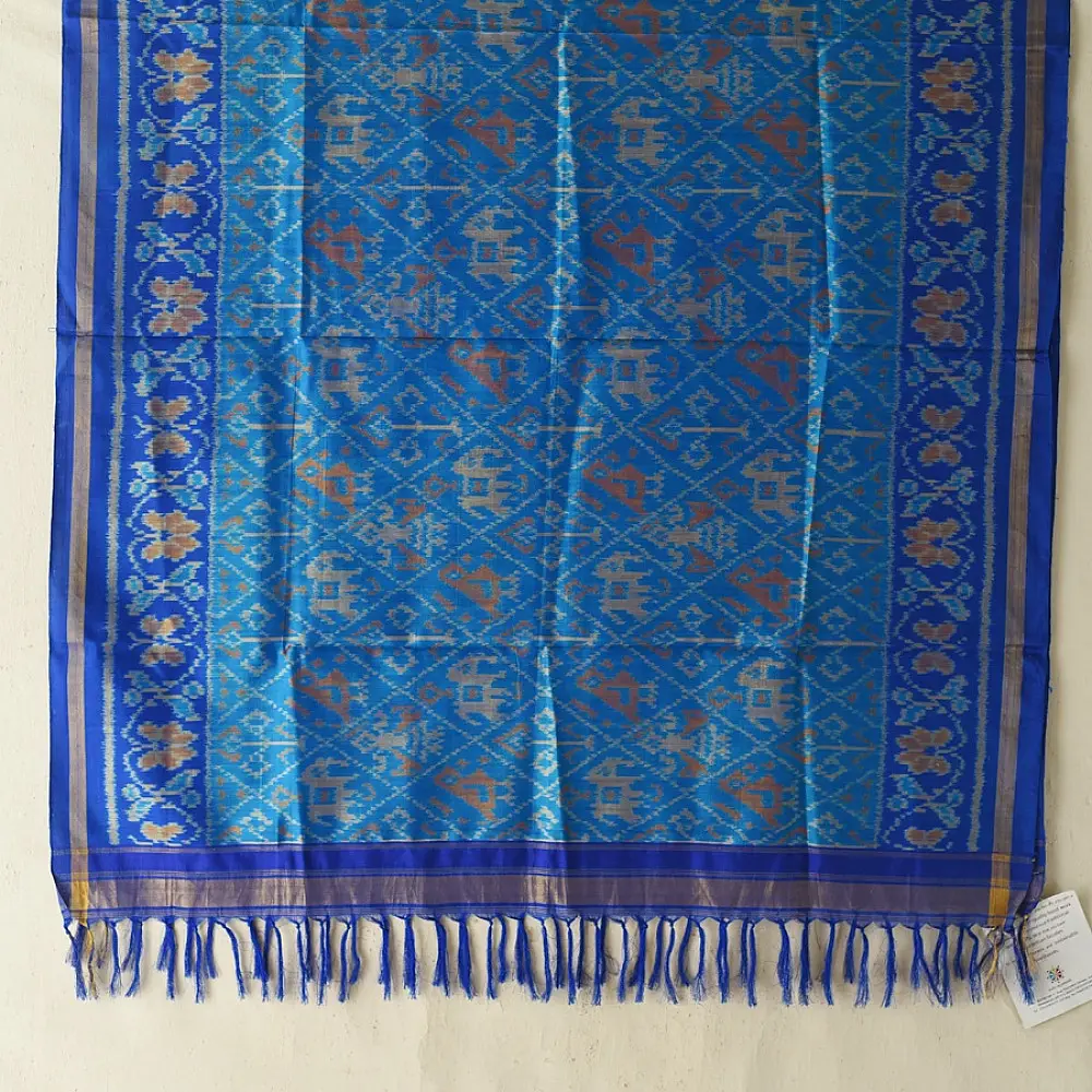 shop pure silk patola ikat dupatta - Sky Blue Narikunj