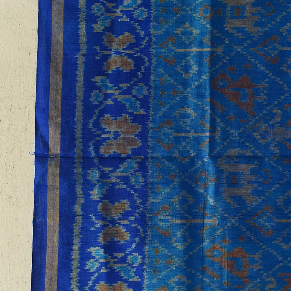 shop pure silk patola ikat dupatta - Sky Blue Narikunj