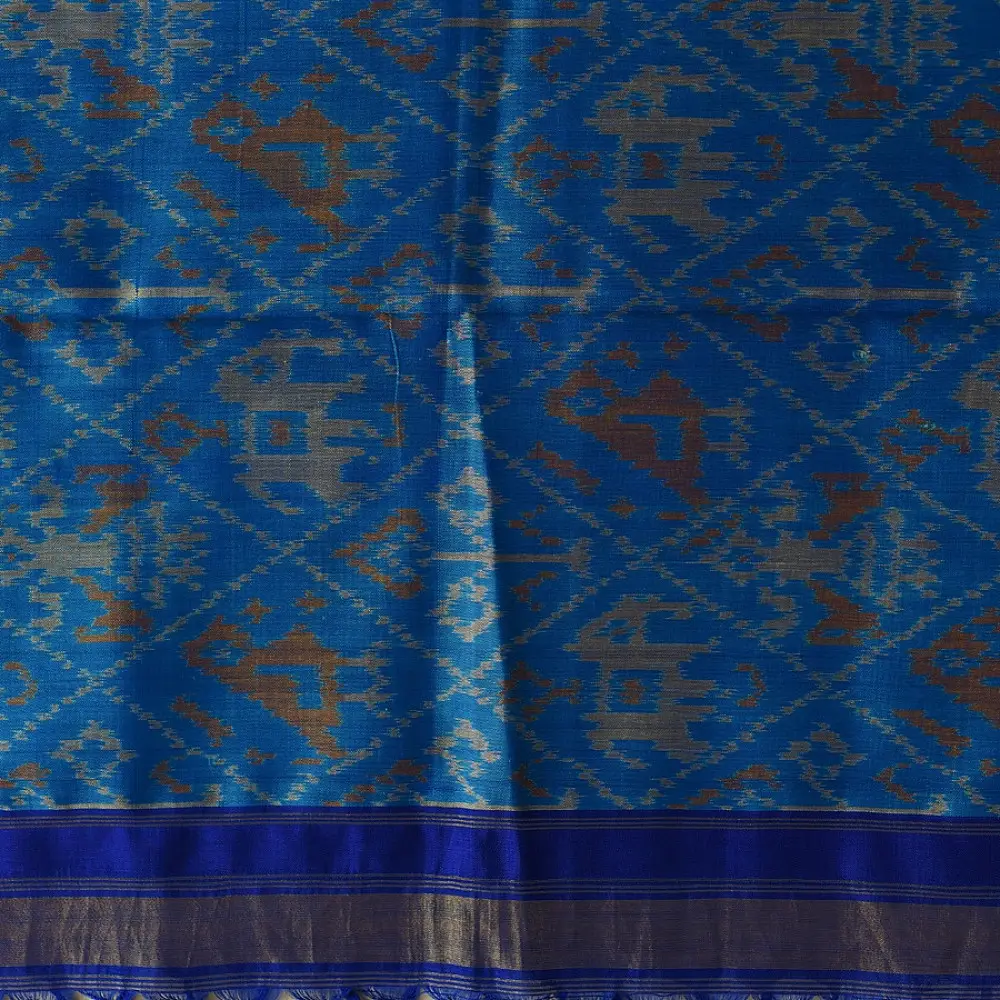 shop pure silk patola ikat dupatta - Sky Blue Narikunj