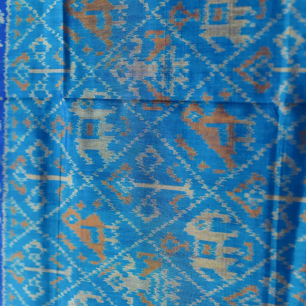 shop pure silk patola ikat dupatta - Sky Blue Narikunj