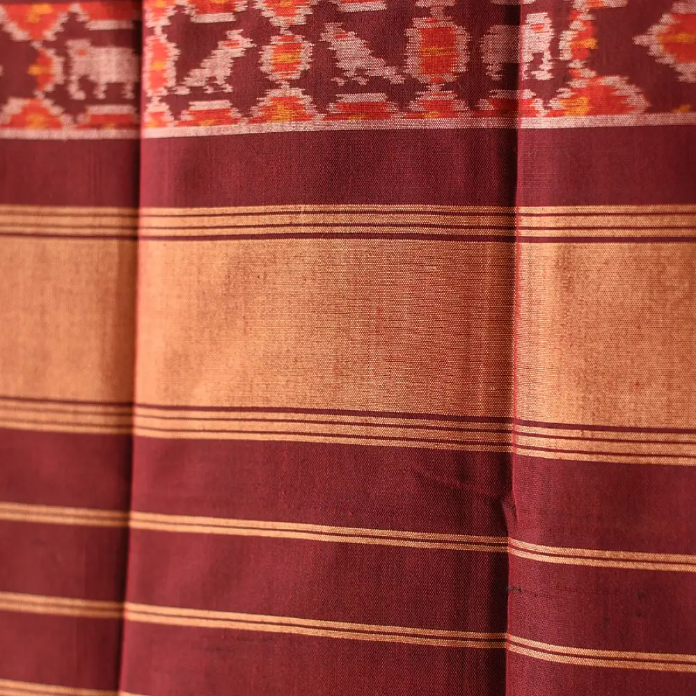 shop handloom silk cotton patola ikat stole - Maroon 