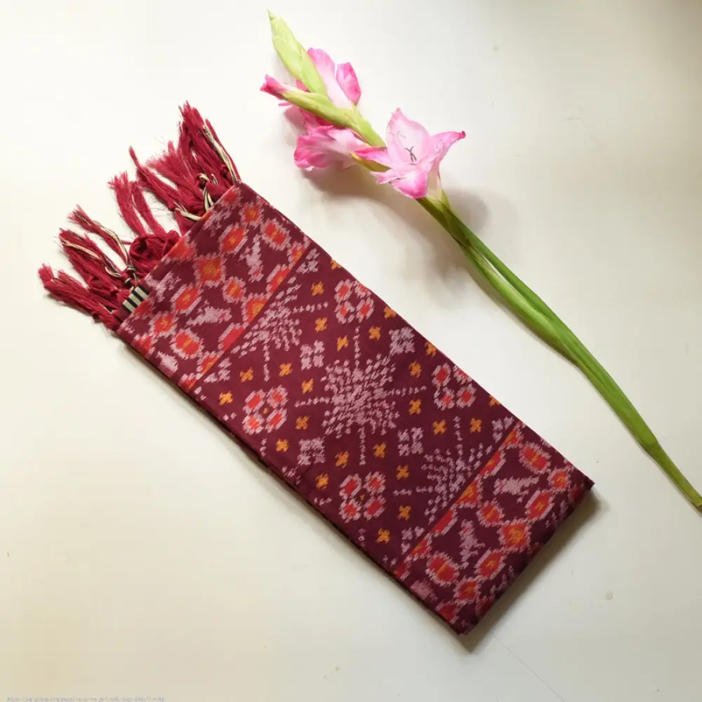 shop handloom silk cotton patola ikat stole - Maroon 