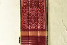 Rasika . रसिका ~ Handloom Patola Silk Cotton Stole - Maroon Navaratna Patola Style