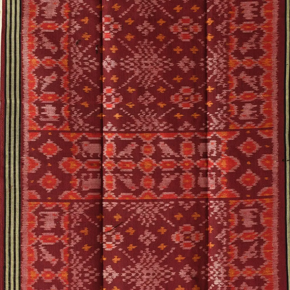 shop handloom silk cotton patola ikat stole - Maroon 