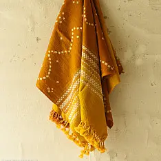 Winter's Call ❁ Tie & Dyed | Kutchi Bhujodi Weaving - Bandhani ( Tie-dyed ) Woolen Shawl - Mustard Yellow