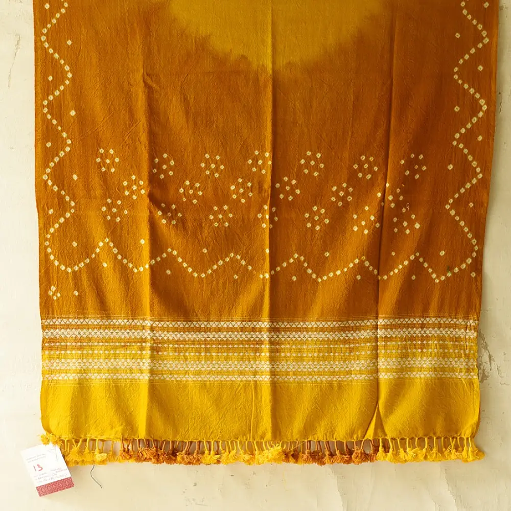 Kutchi Bhujodi Weaving - Bandhani ( Tie-dyed ) Woolen Shawl - Mustard Yellow