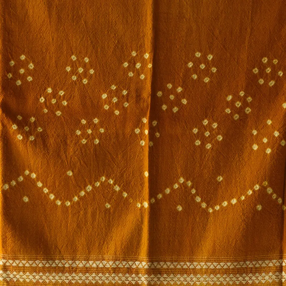 Kutchi Bhujodi Weaving - Bandhani ( Tie-dyed ) Woolen Shawl - Mustard Yellow