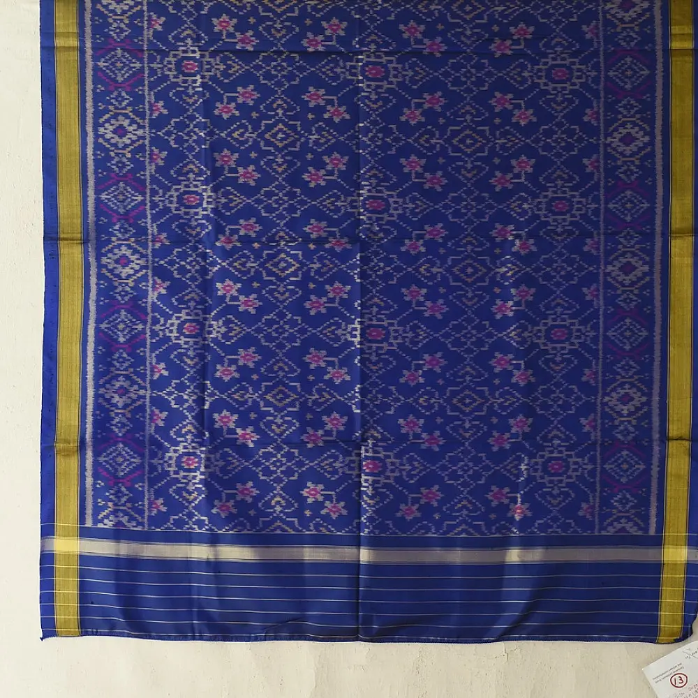 shop pure silk patola ikat dupatta - Dark Blue Navratna