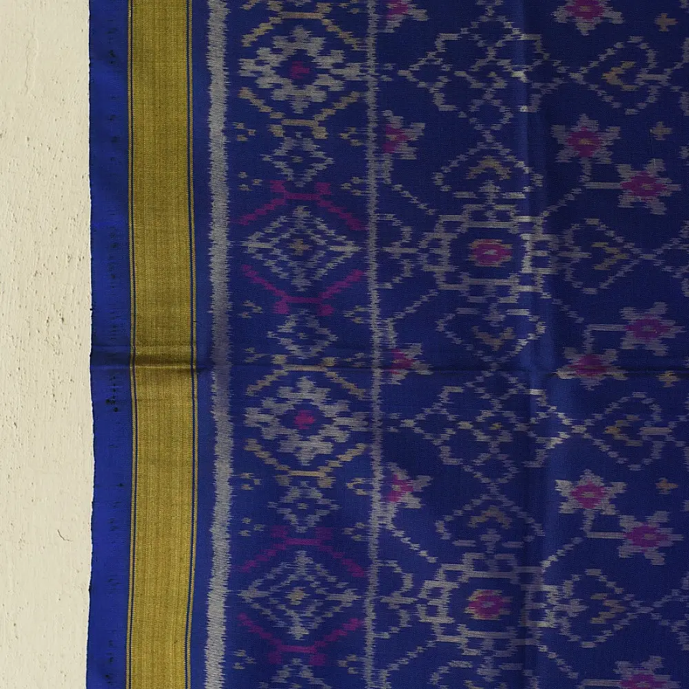 shop pure silk patola ikat dupatta - Dark Blue Navratna