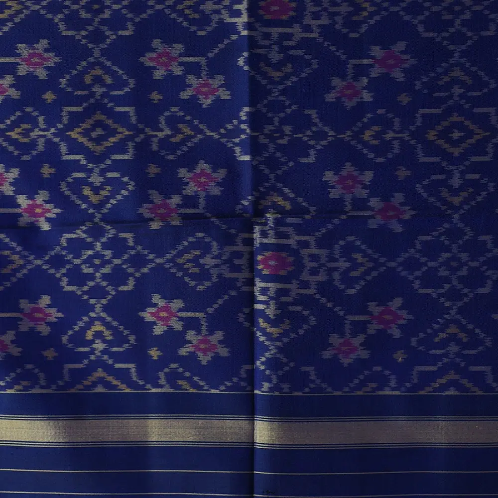 shop pure silk patola ikat dupatta - Dark Blue Navratna