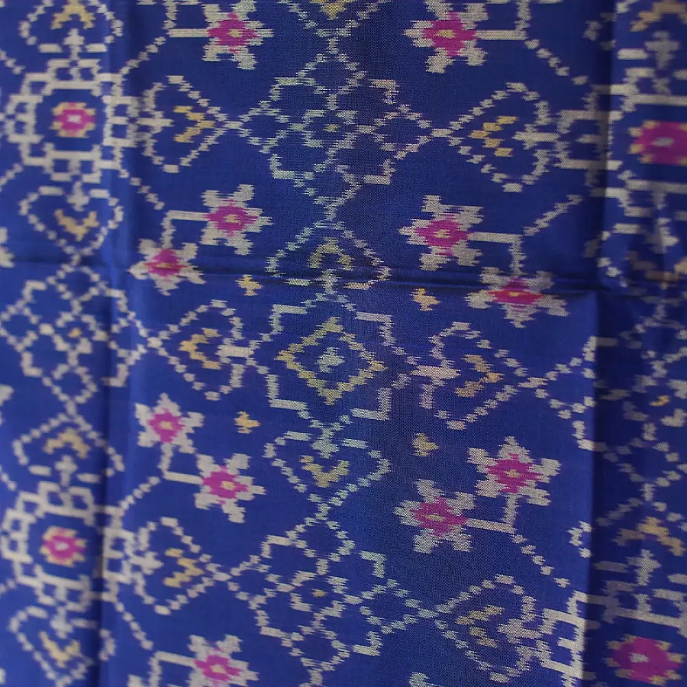 shop pure silk patola ikat dupatta - Dark Blue Navratna