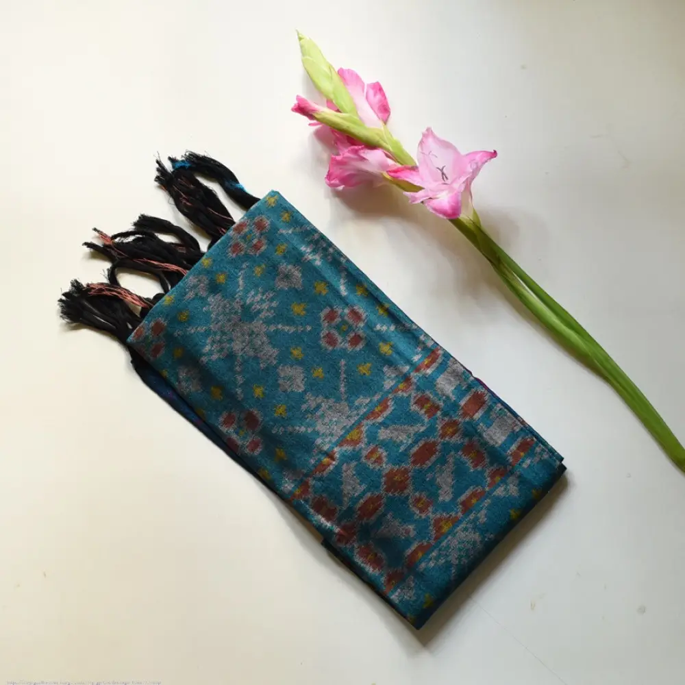 shop Blue - handloom silk cotton patola ikat stole